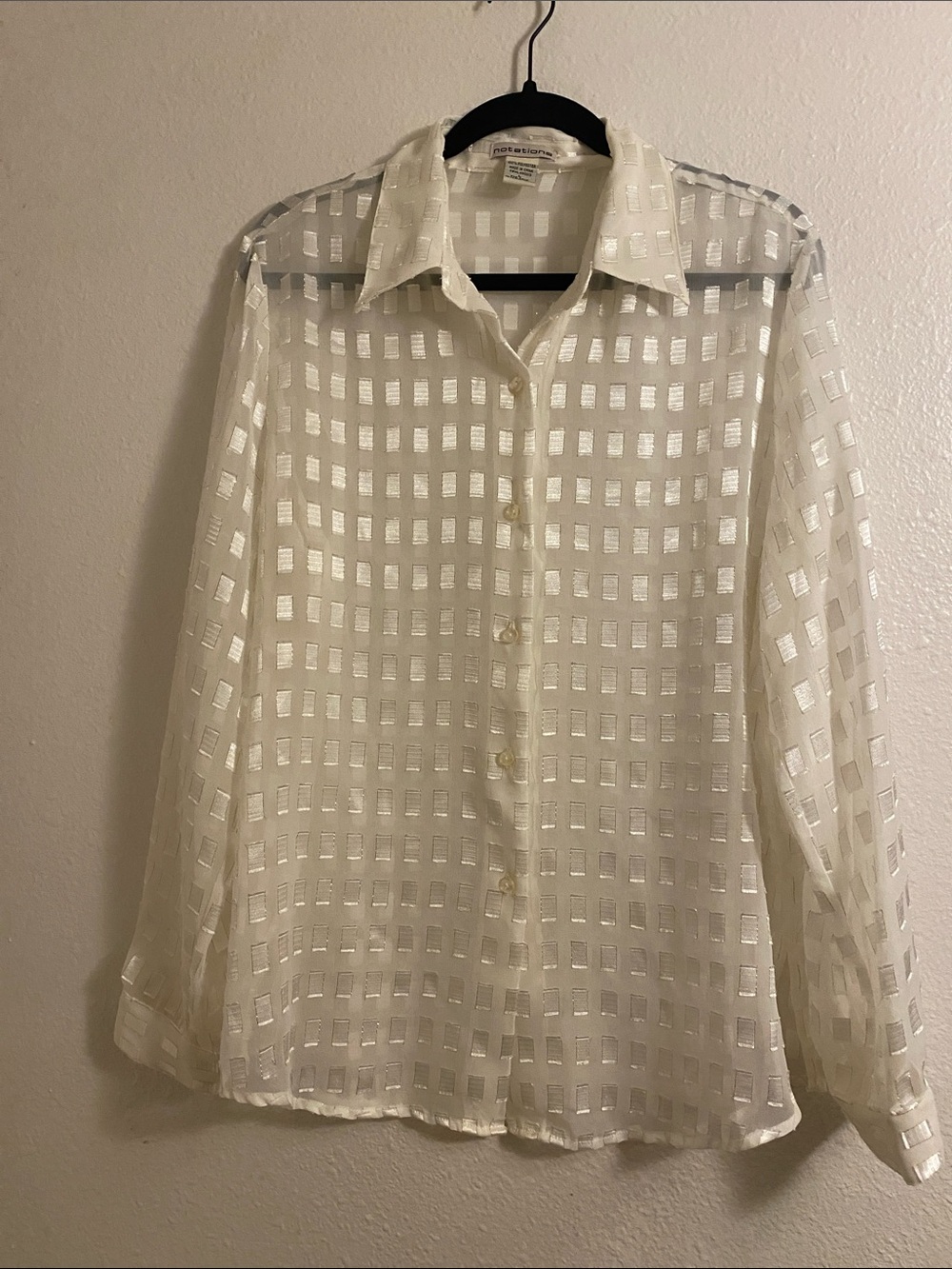 Notations Sheer Button-Down Shirt